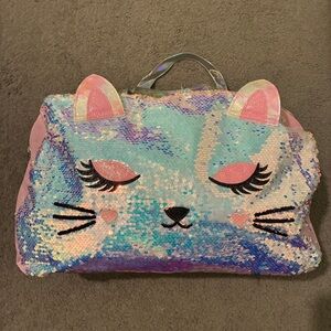 NWT Kitty Face Sequin Duffle Bag Kids Pink Blue Cat Purple
